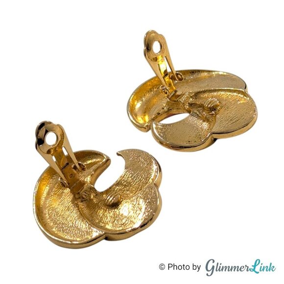 VTG 90s Avon Swirl of Color Swirl Pink Purple Enamel Gold Tone Clip On Earrings - Picture 8 of 12